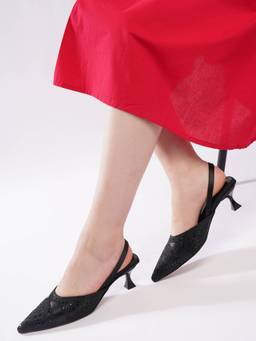 AXIUM - Women's Black Satin Embellished Heel