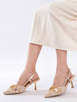 AXIUM - Women's Golden Embroidered Slim Heels