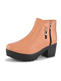 XE Looks - Brown Dual Zip Chunky Block Heel Platform Ankle Boots