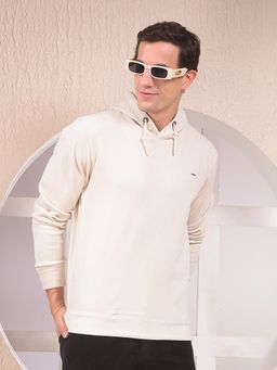 CRIMSOUNE CLUB - Off White Jacquard Hooded Neck Hoodie