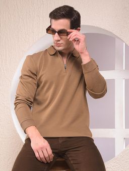 CRIMSOUNE CLUB - Brown Jacquard Polo Neck Sweatshirt