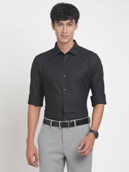 Turtle - Men Cotton Slim Fit Black Jacquard Print Party Shirt
