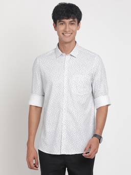 Turtle - Men Cotton Slim Fit White Printed Shirt