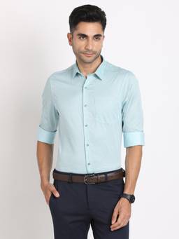 Turtle - Men Cotton Slim Fit Sky Blue Printed Formal Shirt