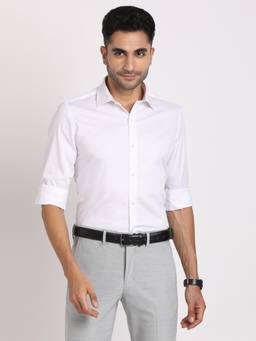Turtle - Men Cotton Slim Fit White Dobby Party Shirt