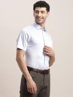 Turtle - Men Giza Cotton Slim Fit Light Blue Solid Formal Shirt