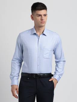 Turtle - Men Cotton Regular Fit Light Blue Checkered Formal Shirt