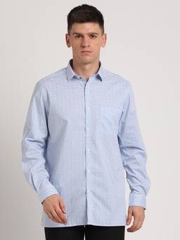 Turtle - Men Cotton Stretch Slim Fit Light Blue Printed Formal Shirt