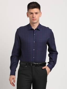 Turtle - Men Giza Cotton Slim Fit Blue Checkered Formal Shirt