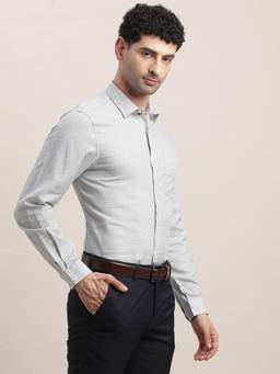 Turtle - Men Cotton Tencel Slim Fit Grey Printed Formal Shirt