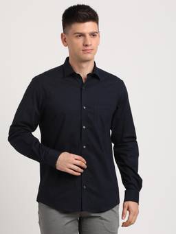 Turtle - Men Cotton Stretch Slim Fit Navy Blue Solid Shirt