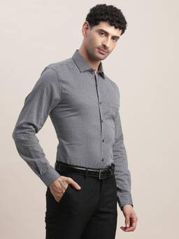 Turtle - Men Cotton Slim Fit Grey Printed Formal Shirt