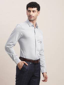 Turtle - Men Cotton Slim Fit Grey Printed Formal Shirt