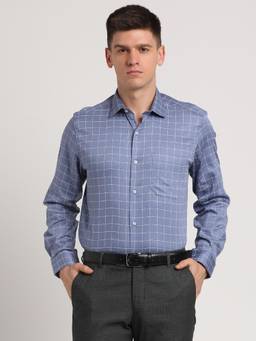 Turtle - Men Cotton Regular Fit Light Blue Checkered Formal Shirt