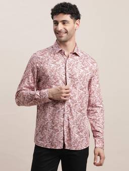 Turtle - Men Cotton Tencel Slim Fit Light Mauve Printed Party Shirt