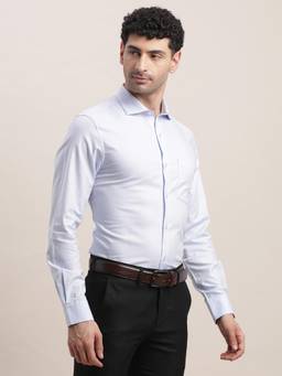 Turtle - Men Cotton Slim Fit Light Blue Dobby Print Formal Shirt