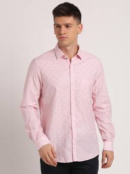 Turtle - Men Cotton Slim Fit Light Pink Printed Shirt