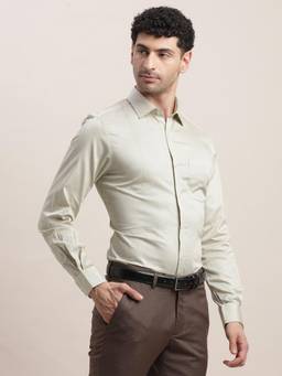 Turtle - Men Cotton Slim Fit Green Printed Formal Shirt
