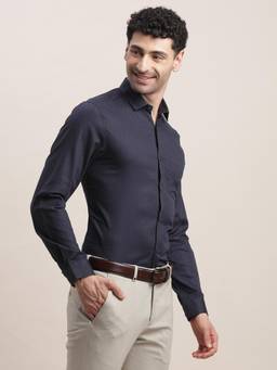 Turtle - Men Cotton Slim Fit Blue Printed Formal Shirt