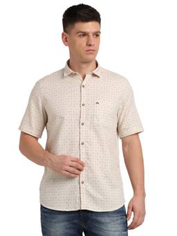 Turtle - Men Cotton Beige Printed Slim Fit Casual Shirt