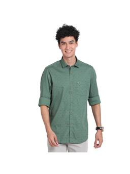 Turtle - Men Cotton Green Printed Slim Fit Casual Shirt