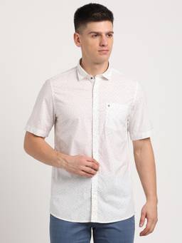 Turtle - Men Cotton Slim Fit White Printed Casual Shirt