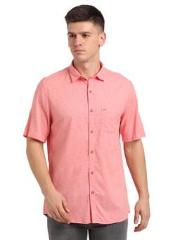Turtle - Men Cotton Tencel Pink Printed Slim Fit Casual Shirt