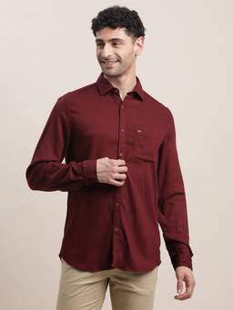 Turtle - Men Cotton Stretch Slim Fit Maroon Solid Casual Shirt
