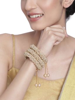 Accessher - Women Gold-Toned White Brass Pearls Handcrafted Gold-Plated Cuff Bracelet