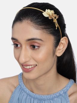 Accessher - Gold Plated Delicate Hair Band with Rhinestones Studded for Women and girls