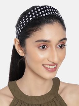 Accessher - Satin Silk Fabric Black Hair Band with White Polka Dot for Women and Girls
