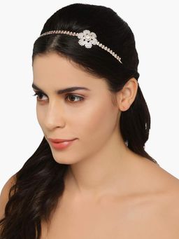 Accessher - Gold Plated Rhinestone Hair Band Metal Flower for Women and Girls