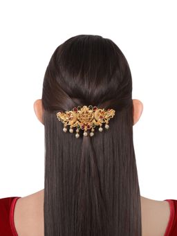 Accessher - Ethnic Matte Gold Temple Laxmi Bridal Antique Hair Clip For Women & Girls