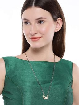 Accessher - Gold Plated Stylish Moon Design Kundan Black Beaded Mangalsutra For Women