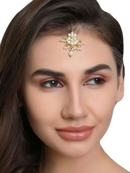 Accessher - Gold Plated Kundan Embellished Maang Tikka & Pearl Drops for Women & Girls