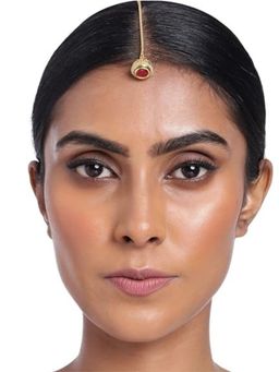 Accessher - Traditional Gold Plated Rajasthani Style Ruby Stone Maang Tikka for Women