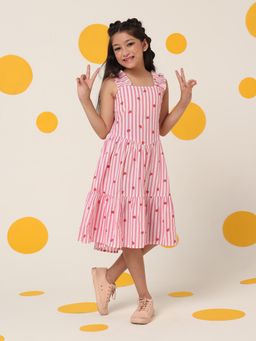 Cherry & Jerry - Stripes Printed Two Tiered Knee Length A Line Dress