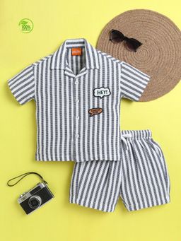 Mini Stitch - Blue Organic Cotton Stripes Blue Shirt and Short
