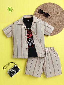 Mini Stitch - Organic Cotton Brown Stripes Shirt, Short & T-Shirt