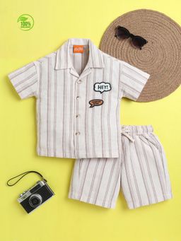 Mini Stitch - Cream Organic Cotton Stripes Cream Shirt and Short