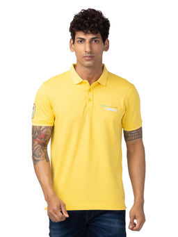 Spykar - Yellow Polo Collar Half Sleeves Blended T-Shirt for Men