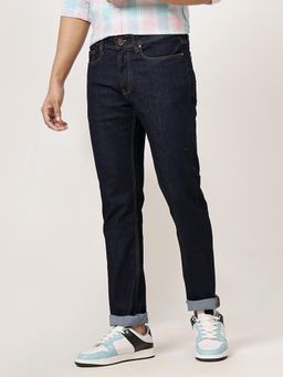 JadeBlue - Men Raw Navy Blue Straight Fit Cotton Blend Washed Jeans