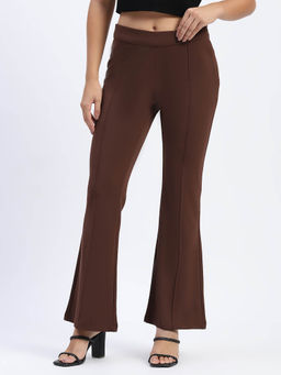 Madame - Single Pleated Brown Flared Trouser