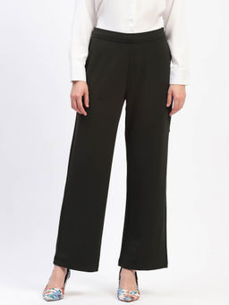 Madame - Wide Legged Solid Olive Trouser