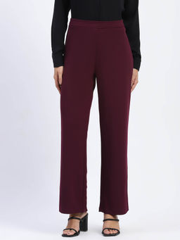 Madame - Wide Legged Solid Plum Trouser