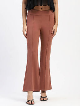 Madame - Pleated Solid Brown Trouser