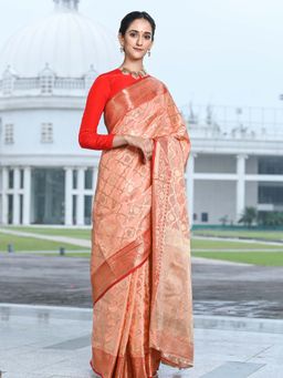 Beatitude - Orange Shade Silk Woven Saree with Unstitched Blouse