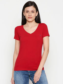 Spykar - Red Solid Women T-Shirts
