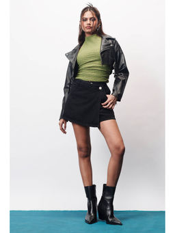 FREAKINS - Iris Black Asymmetric Denim Skort