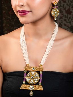 AG'S - Ruby Stones Gold Plated Long Kundan Pendal Set